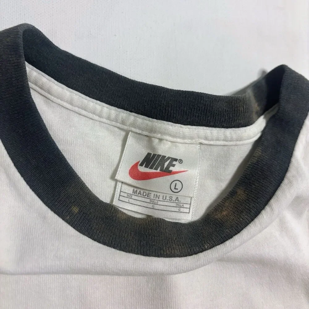 Vintage 90s Y2K Made In USA Nike Large White Ringer Tee Rare White Tag VTG